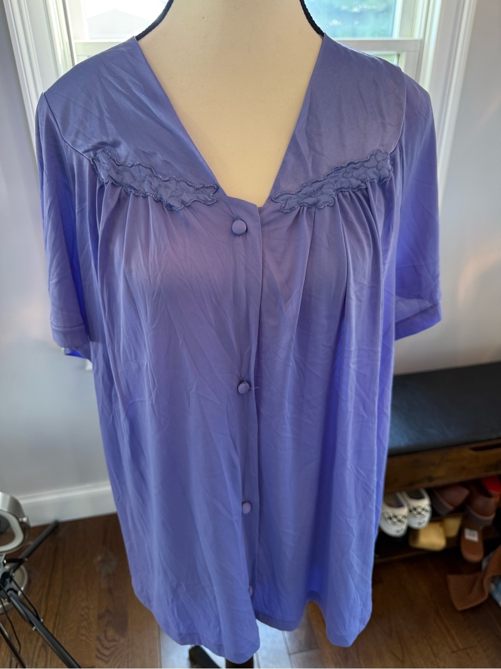 Vanity Fair Super Soft and Silk Lavender Button-Front Pajama Top w Ruffle Yoke